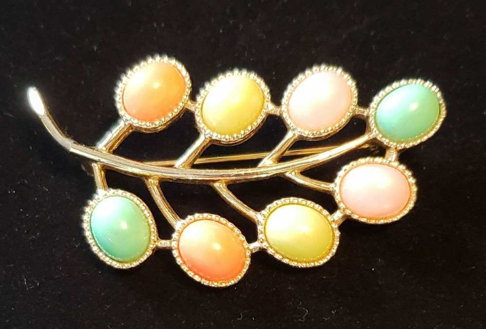 Sarah Coventry Brooch Pin Colorful Vintage Pastel Flower Green Pink fb1-46